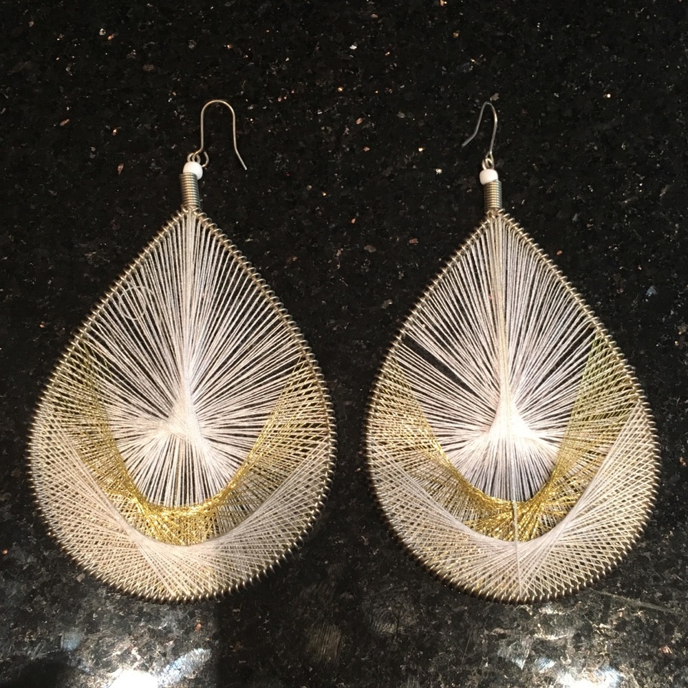 White & Gold Tear Drop Earrings